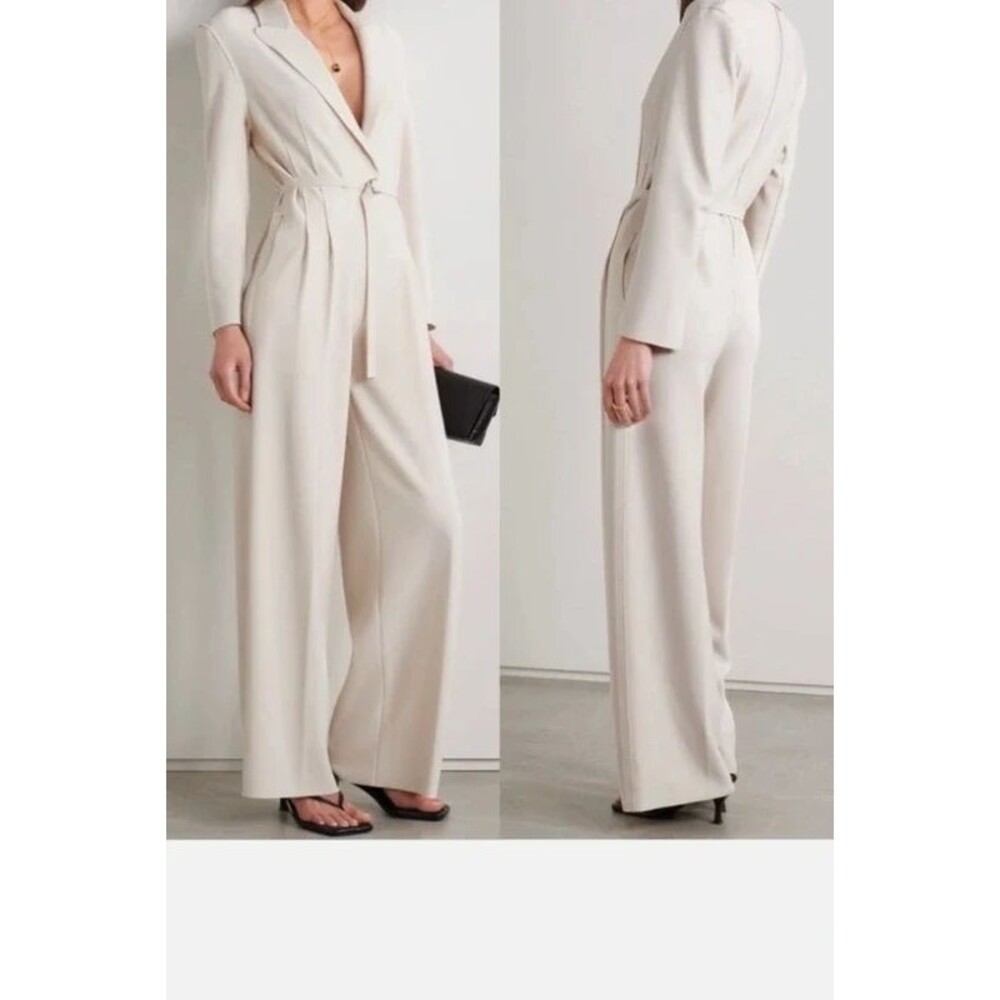 Women's Norma Kamali Single Breasted wide Leg Jumpsuit Ivory size M